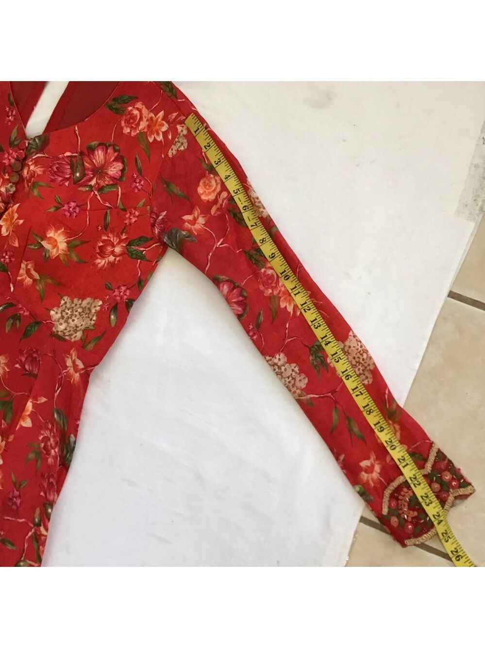 Susan by Sangeeta Women Elegant Flowing Red Floral Maxi Dress M - Picture 14 of 15